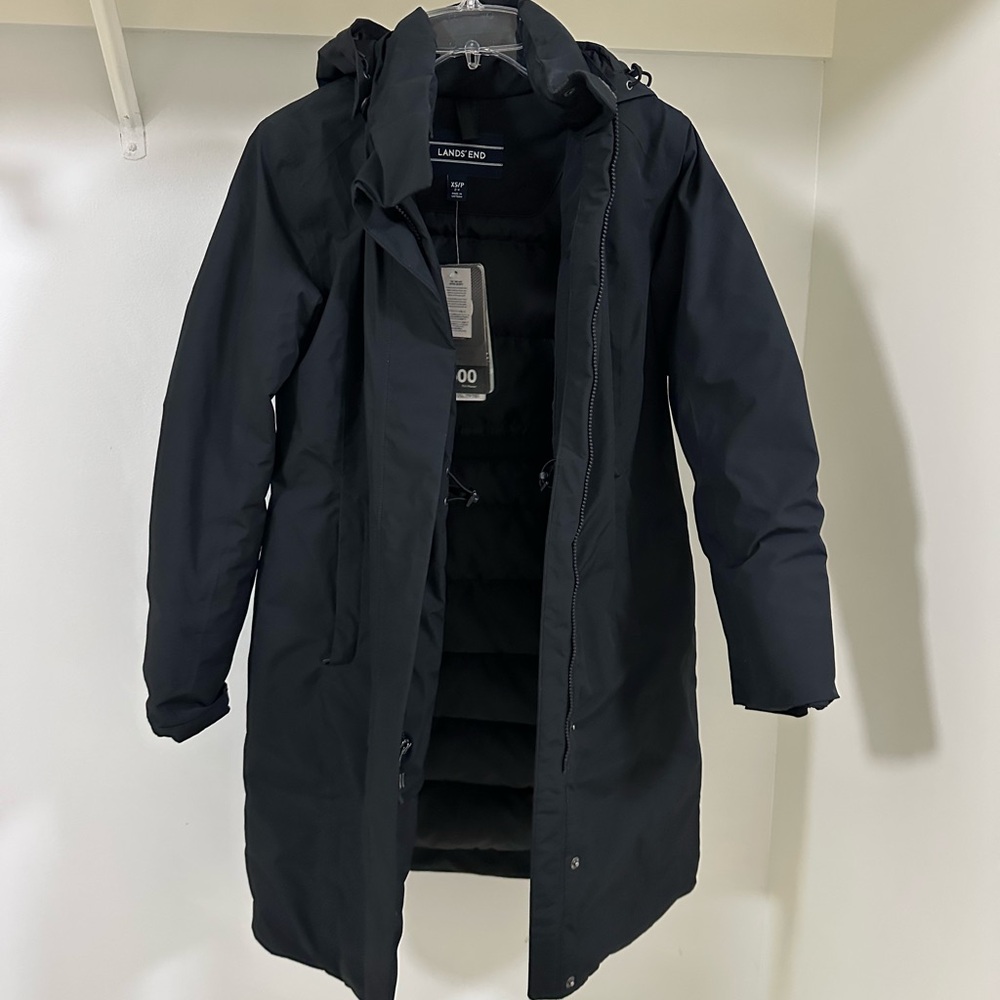 NWT Lands' End Women’s Black Hooded Down Jacket